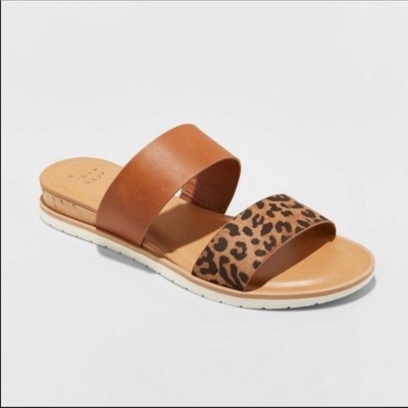 a new day Shoes - LEOPARD SANDALS LOW WEDGE STACKED HEEL   A NEW DAY   2 STRAP   SIZE 7